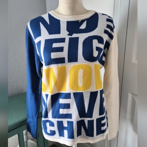 SPRING SALE | Sole Society “No Neige No Snow” Graphic Ski Sweater Alpine Knit - Picture 2 of 6